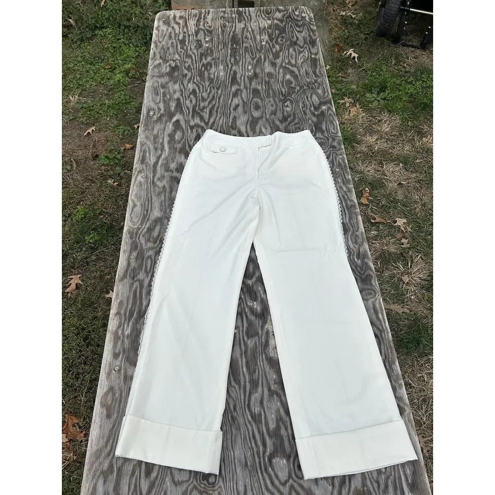 Larry Levine Stretch WOMEN'S Dress White Pants Size 12 Lace Summer Spring‎ Cute